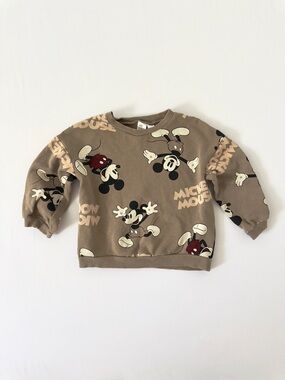 H&M Brown Mickey Mouse Allover Print Sweatshirt